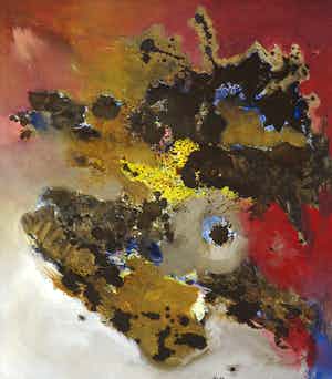 Frans Nicolai - Gemengde techniek op doek, Abstracte compositie - Ingelijst (Groot) verkocht voor € 73!