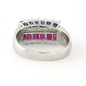 18k gouden ring met saffier, robijn en single cut geslepen diamant tot. 0.15ct kopen? Bied vanaf 660!