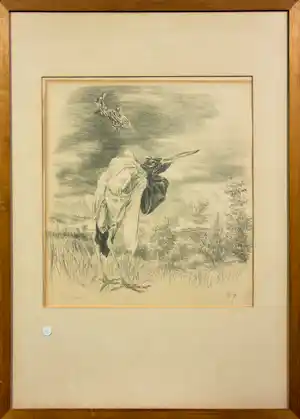 Peter Vos - Litho, De reiger de vis - Ingelijst verkocht voor € 110!