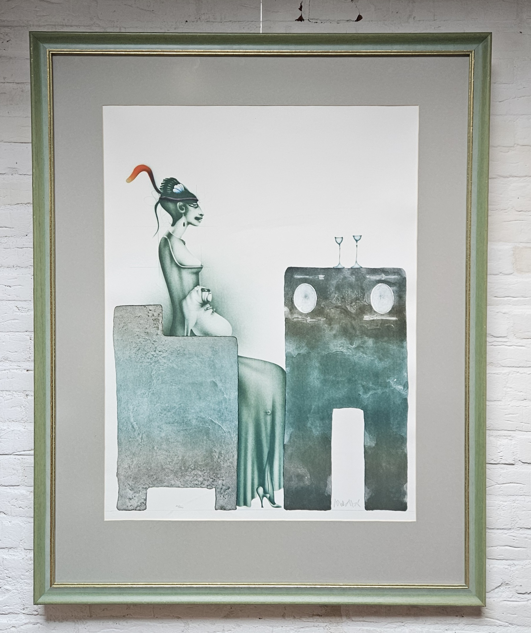 Paul Wunderlich - Dame mit Hut und Hund bei Tisch kopen? Bied vanaf 300!