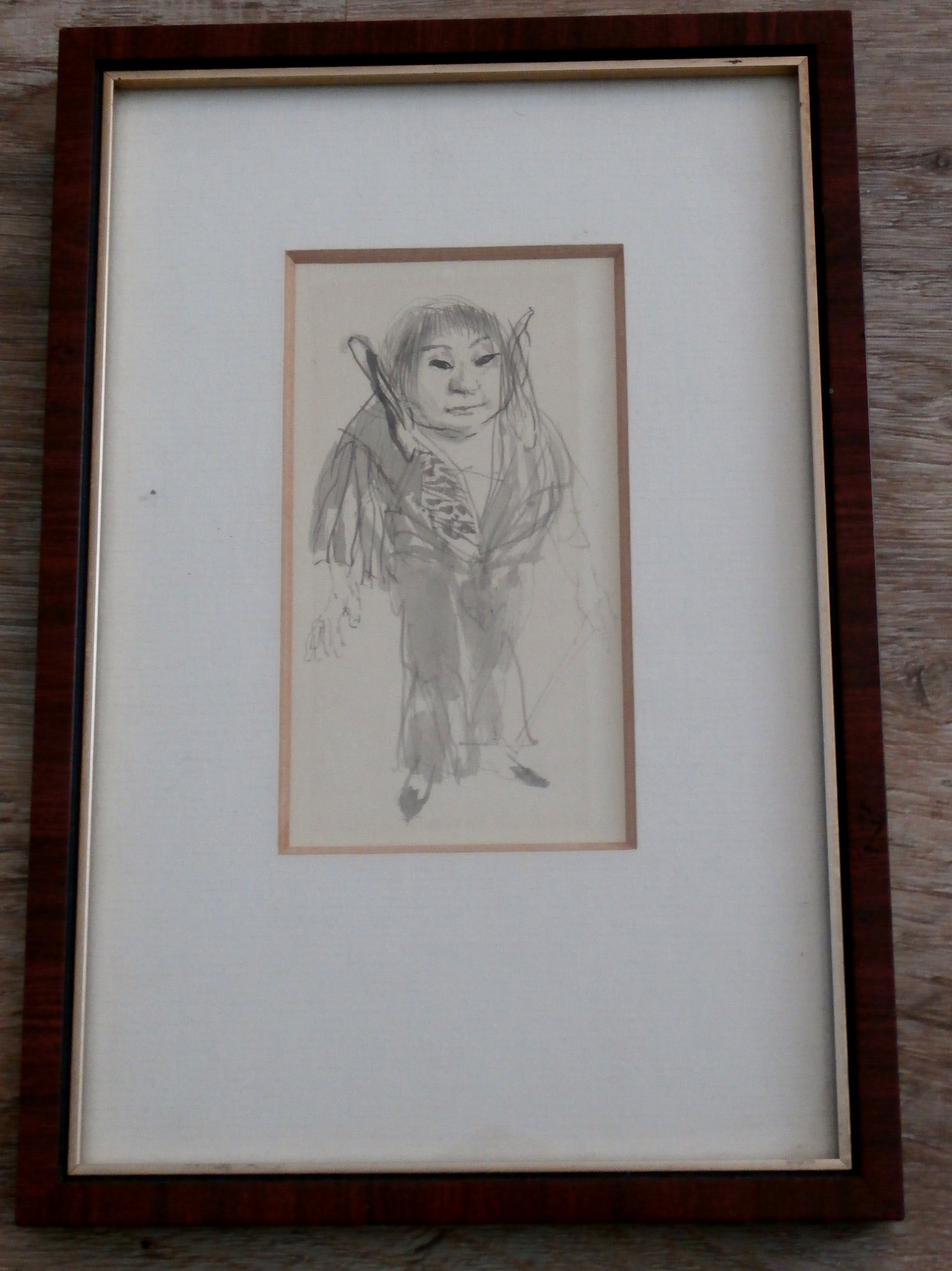 Peter Vos - ingelijste gemengde techniek(pen, inkt en greywash): Chronopios verkocht voor € 89!