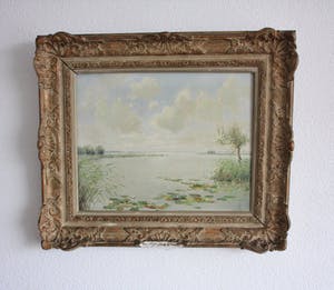 Willem van der Ven - Plas in polderlandschap met waterlelies kopen? Bied vanaf 140!