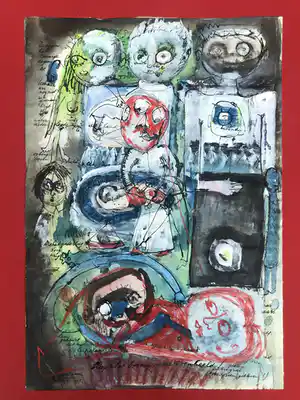 Nico Verhoeven - Gesigneerde aquarel, gemengde techniek - 1972 verkocht voor € 45!