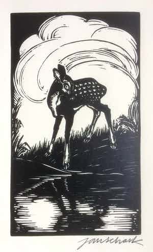 Jan Schonk - Houtsnede "Hertje" 1928 verkocht voor € 35!