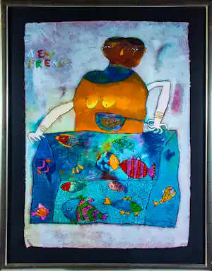 Shahid Parvez - Zeefdruk op geschept papier, New friend - Ingelijst verkocht voor € 80!