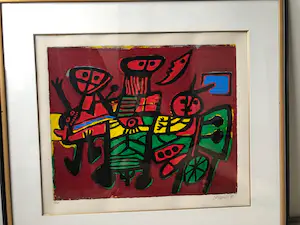 Corneille - Groot kleurrijk schilderij van Corneille uit 1992 - TRIBE kopen? Bied vanaf 230!