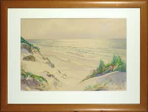 Ad Blok van der Velden - Aquarel, Noorzeestrand - Ingelijst verkocht voor € 400!