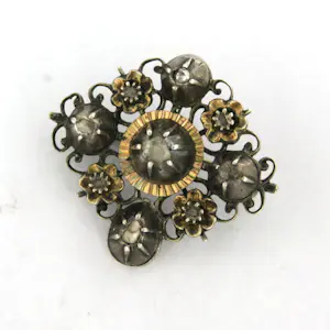 BWG geel met zilveren broche bezet met roos diamant tot. 0.10ct - G/H - SI kopen? Bied vanaf 110!