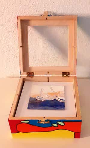 Piet van Riel - Kijkdoos met 15 schilderijtjes, origineel geschilderd verkocht voor € 80!