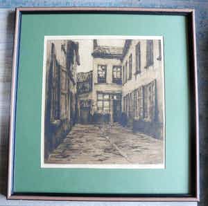 Albert Baertsoen - Ets . titel ."Sackgasse". (Doodlopende weg ) verkocht voor € 40!