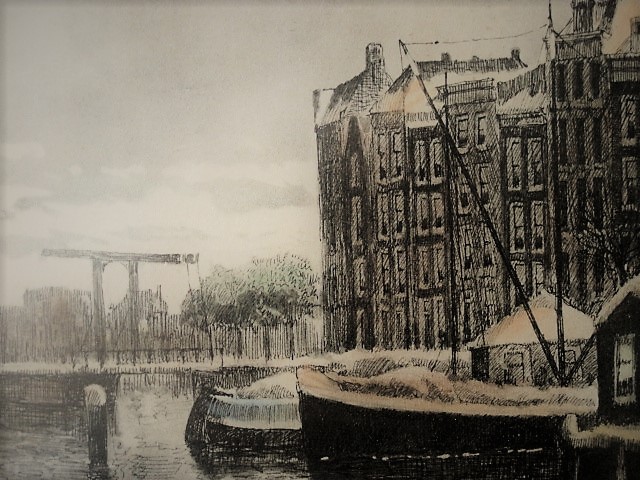 Niet of onleesbaar gesigneerd - Grote kleurenets "Amsterdam Prins Hendrikkade en Nicolaaskerk"  kopen? Bied vanaf 1!