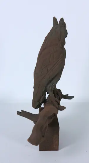 Paul Beckers - Drie sculpturen van ijzer en terracotta, Vogels (Ibis, Oehoe en uiltjes) + boek! kopen? Bied vanaf 80!