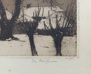 Jan Poortenaar - Boerderij in de sneeuw, aquatint ets kopen? Bied vanaf 35!