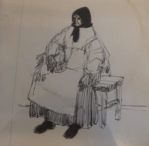 Niet of onleesbaar gesigneerd - Pentekening van een Boerin zittend op een kruk kopen? Bied vanaf 1!