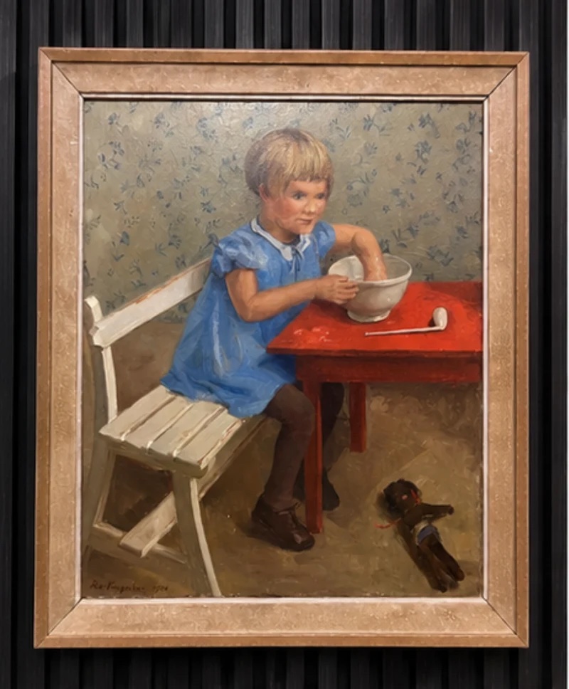 Rie Rooker-Knipscheer - Kind aan tafel met waskom en speelgoedpop – toegeschreven aan Rie Knipsche... kopen? Bied vanaf 399!
