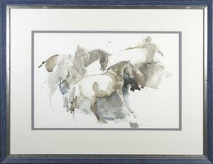 Niet of onleesbaar gesigneerd - Aquarel, Paarden en ruiter - Ingelijst kopen? Bied vanaf 1!