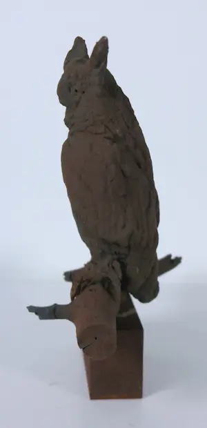 Paul Beckers - Drie sculpturen van ijzer en terracotta, Vogels (Ibis, Oehoe en uiltjes) + boek! kopen? Bied vanaf 80!