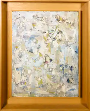 Klaas Boonstra - Olieverf op board, Abstracte compositie - Ingelijst verkocht voor € 100!