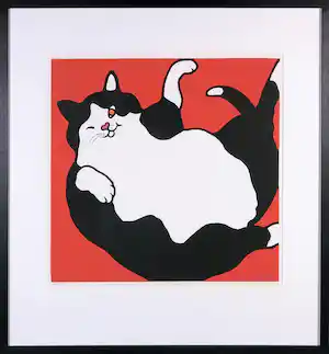 Shunyam - Zeefdruk, Fat cat - Ingelijst verkocht voor € 50!