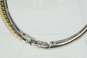 1260 - Massief zilveren en 18 krt goud vergulde bicolor unisex "slaven" armband kopen? Bied vanaf 39!