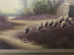Niet of onleesbaar gesigneerd - Landschap met boerenschuur en schapen kopen? Bied vanaf 1!