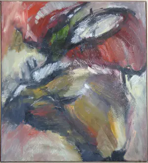 Ineke van Koningsbruggen - BEWEGING VAN HET LAND / OLIEVERF DOEK / 102x92cm / KADER / SIG / 1987 kopen? Bied vanaf 195!