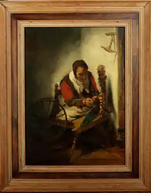 Henricus Johannes Melis - Olieverfschilderij - De Oude Spinster verkocht voor € 170!
