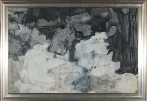 Jelle Hoogstra - Gouache op papier, Abstracte voorstelling in grijs - Ingelijst kopen? Bied vanaf 70!