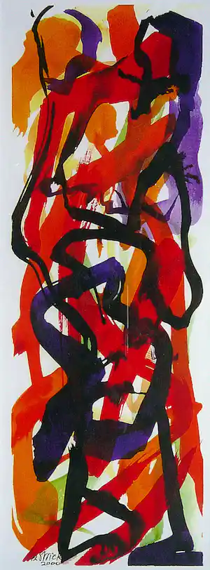 Liz Strick - Figuren abstract -monotype 2000- verkocht voor € 60!