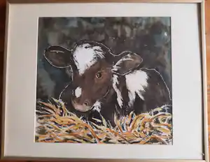 Tine van Diepen-Alderliefste - Gouache Kalfje op stro verkocht voor € 100!