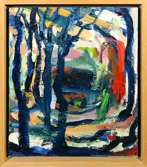 Liz Strick - Olieverf op papier op paneel, Sunset - Ingelijst verkocht voor € 35!