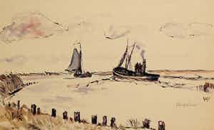 Willem Jans Dijk - Willem Jans Dijk - aquarel: Stanfriesboot verkocht voor € 75!