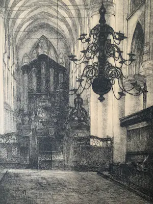 Antoon Derkzen van Angeren - Grote Kerk Dordrecht - grote litho - proef kopen? Bied vanaf 59!