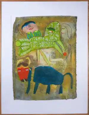 Shahid Parvez - Zeefdruk op handgeschept papier, Zonder Titel 3 - Ingelijst verkocht voor € 100!