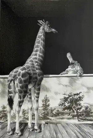 Peter Vos - handgesigneerde litho | 'G&P: Giraffe en P(ulchinel)' | 1975 kopen? Bied vanaf 175!