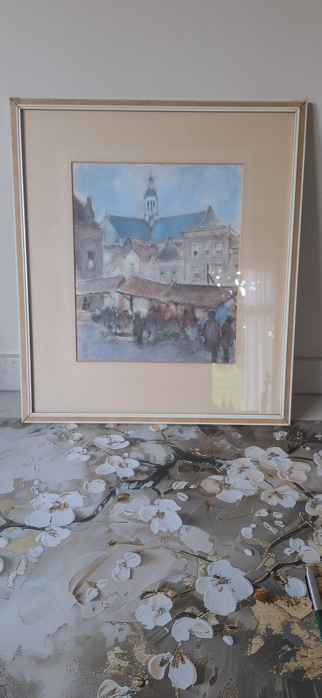 Kees Meijer - Marktplein met kerktoren op achtergrond kopen? Bied vanaf 40!