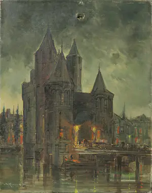 Jan Hermanus Melcher Tilmes - Olieverf op doek, Stadspoort kopen? Bied vanaf 1!