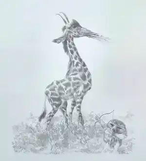 Peter Vos - De ontdekking van de giraffe, litho verkocht voor € 75!