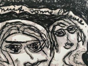 Lotti van der Gaag - gemengde techniek op papier | 'Vienne la nuit sonne l'heure' | 1975 kopen? Bied vanaf 350!