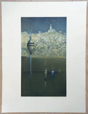 Chris van Otterloo - Dobbers in landschap met vuurtoren, aquatint ets kopen? Bied vanaf 75!