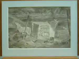 Johann Heinrich Menken - "Stallszene" , Tiere im Stall, feine lavierte Federzeichnung kopen? Bied vanaf 99!