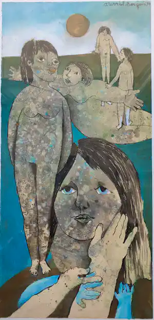 Ans Wortel - In mijn bodem draag ik de lucht en 't licht - gouache - 1974 - 67 x 36,5 cm verkocht voor € 375!