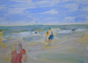 Niet of onleesbaar gesigneerd - kinderen op het strand - olieverf op paneel kopen? Bied vanaf 10!