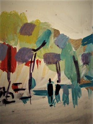 Niet of onleesbaar gesigneerd - gesigneerde expressionistische Gouache "Mediterranee 1951" monogram "J.A." kopen? Bied vanaf 1!