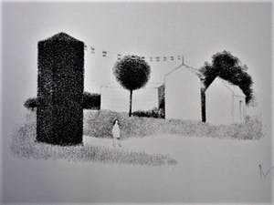 Metten Koornstra - Typische dromerige Grafiek - Litho "Feest" - omstreeks 1970 - gesigneerd kopen? Bied vanaf 10!