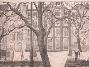 Aart van Dobbenburgh - Wasgoed op Amsterdamse schuiten - Litho kopen? Bied vanaf 35!