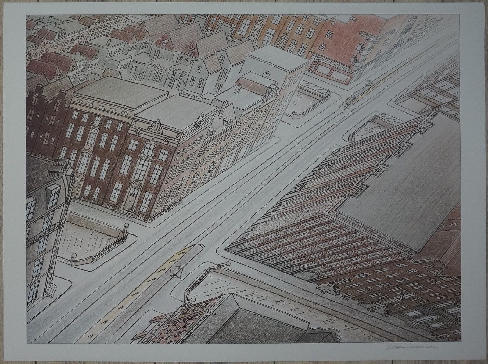 Jeroen Henneman - Amsterdam - grote getekende offset lithografie - 1989 kopen? Bied vanaf 85!