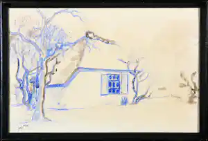 Jaap Min - Krijt- & inkttekening, Boerderij verkocht voor € 90!