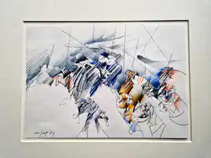 Pierre van Soest - Fraaie abstract-expressionistische kleur-potloodtekening - gesigneerd verkocht voor € 71!