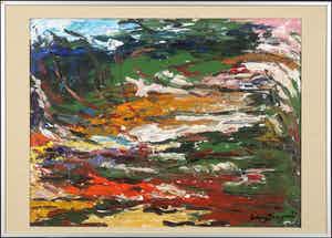 Berry Brugman - Olieverf op papier, Landschap - Ingelijst verkocht voor € 150!